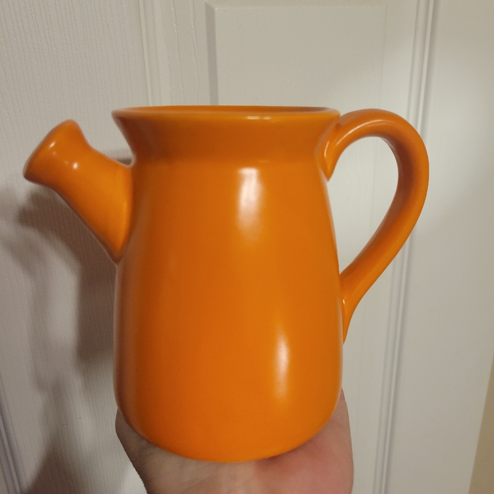 Vintage Orange Ceramic Pottery Vase Shaped Like Watering Can ~ Cute & Cheery - Picture 5 of 16